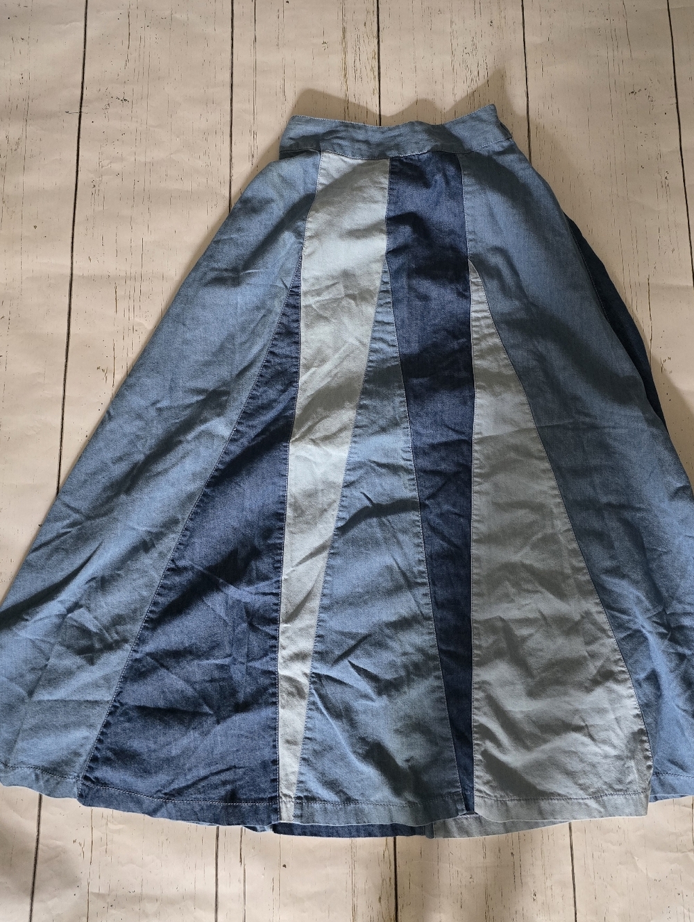 Anthropologie Love The Label Colorblocked Denim Midi Skirt - Picture 3 of 5